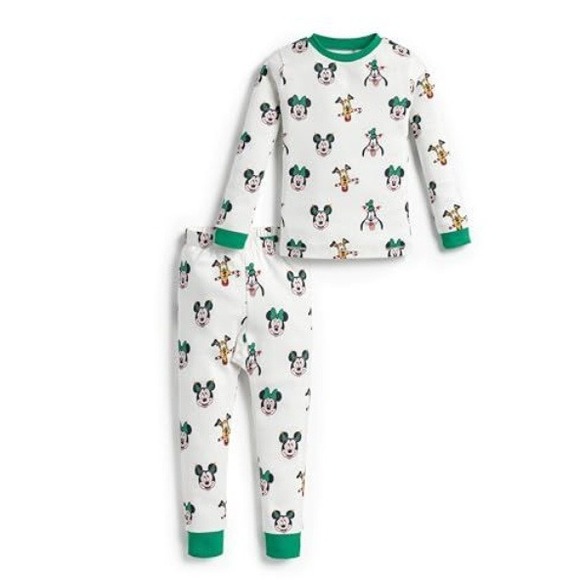 Disney Other - Disney Pajama Set Kids Size 14 White Green 2-Pack Mickey Holiday Print- NWT